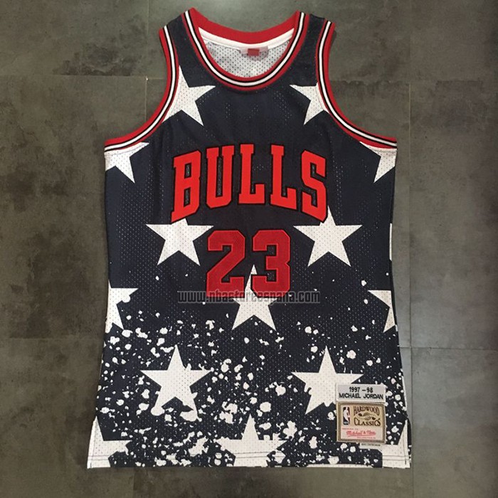 Camiseta Chicago Bulls Michael Jordan NO 23 Independence Day Mitchell & Ness Negro
